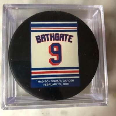 Andy Bathgate-NY RANGERS PUCK- #9-Collectors series