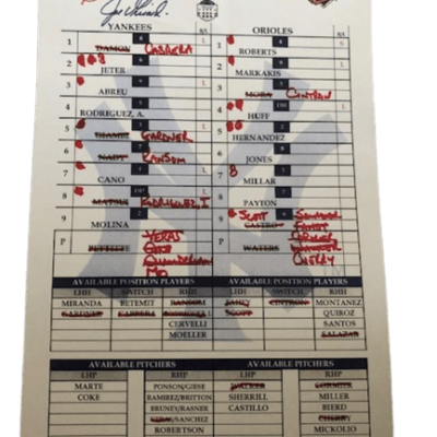 Final Game at Old Yankee Stadium Line-Up Card