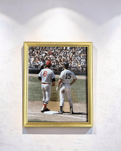 Carl Yastrzemski & Thurman Munson Framed Photo – Two Hall of Famers at First Base, Vintage MLB Collectible