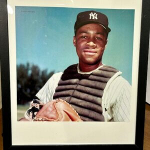Elston Howard wearing New York Yankees uniform and catcher’s gear during his playing career