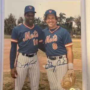 Gary Carter and Dwight Gooden relaxing together on a raft during New York Mets spring training in Florida