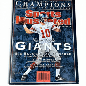 Social image of the NY Giants Super Bowl XLVI Champions Sports Illustrated issue featuring Eli Manning