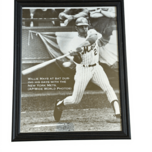 Willie Mays swings at a pitch in a New York Mets uniform during his final seasons