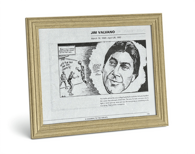 Bill Gallo illustration honoring Jimmy V with inspirational tribute artwork