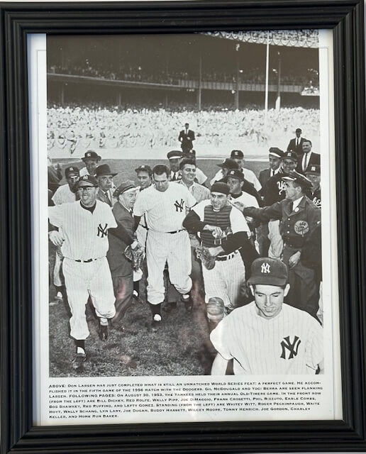 Framed photo of Don Larsen’s perfect game in the 1956 World Series
