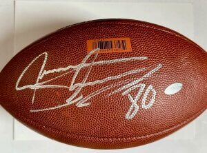 Jeremy Shockey autographed NFL football with bold #80 signature and Steiner authentication sticker