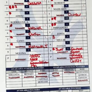 Joe Girardi signed 9/21/08 Yankee Stadium lineup card with Steiner authentication.