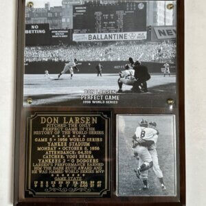 Commemorative plaque honoring Don Larsen’s 1956 World Series Perfect Game with engraved Yankees details.