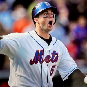 David Wright on the field in Mets uniform looking amazed with mouth open