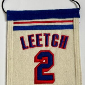 Brian Leetch New York Rangers number 2 retired wool banner in MSG rafters style.