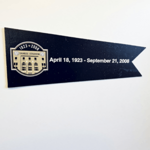 Small Yankee Stadium magnetic banner showing 1923–2008 with opening and closing dates on blue background