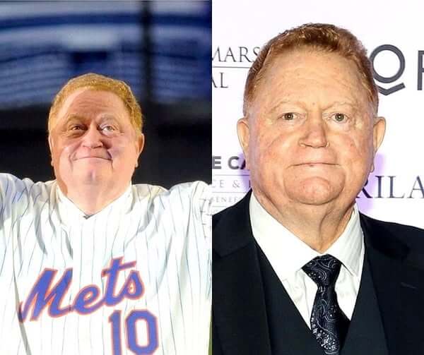 Rusty Staub in Mets uniform alongside a portrait of him in a suit supporting his charity work