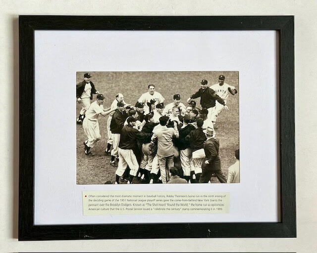 Framed 9x11 photo of Bobby Thomson’s 1951 home run known as the Shot Heard ’Round the World.