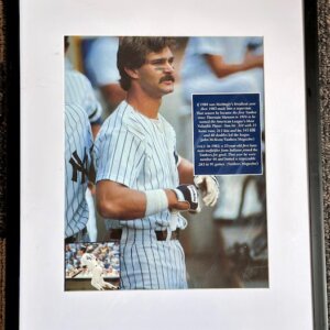Framed 11.5x14.5 Don Mattingly Yankees photo with rare 1983 #46 inset image.