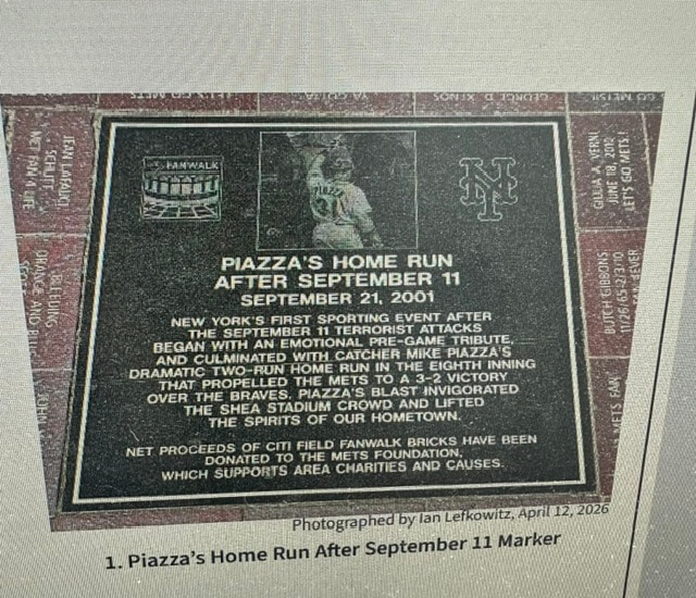 Mike Piazza hitting his iconic post‑9/11 home run at Shea Stadium in 2001